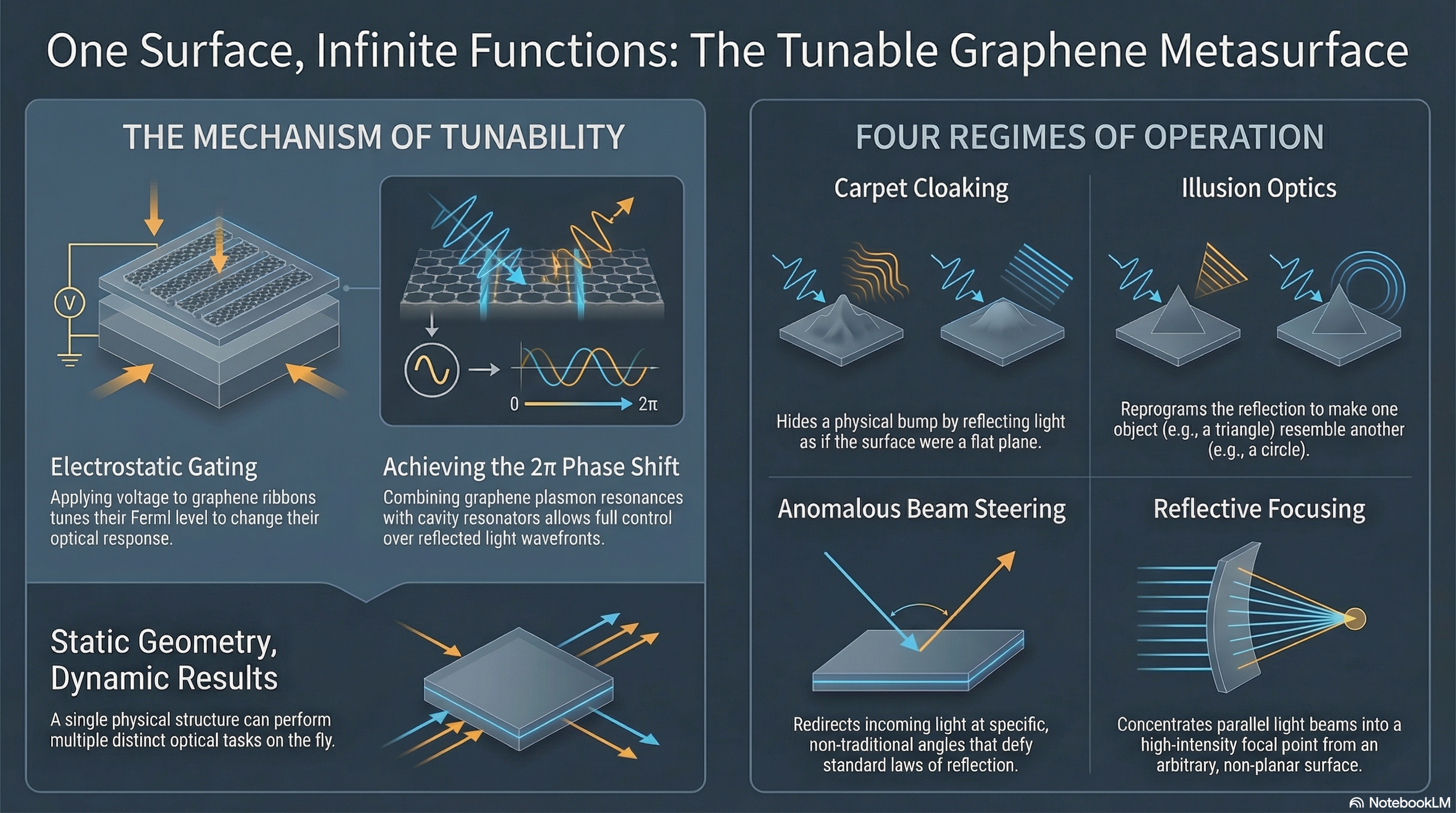 Tunable graphene metasurface: mechanism of tunability and four regimes of operation